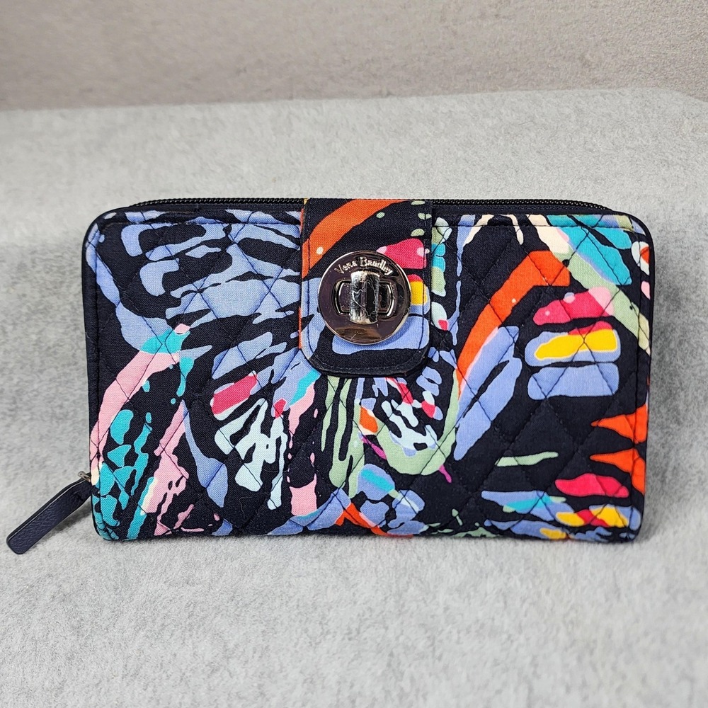 Vera Bradley Rain Forest Canopy RFID Zip Around Wallet Turn Lock Multicolor